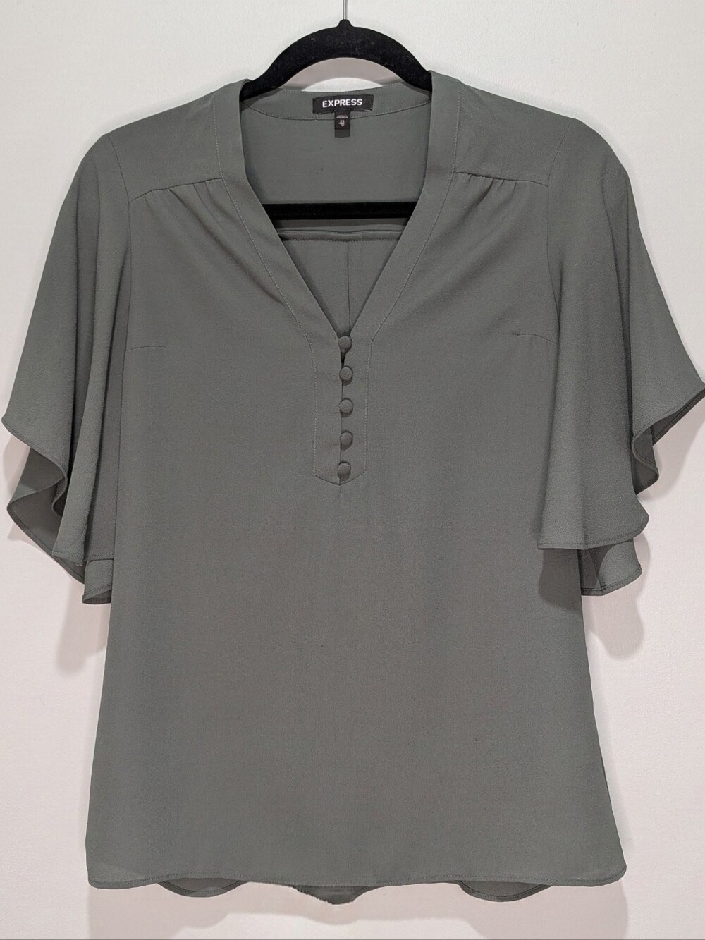 Express Olive Green Flutter Sleeve Blouse XS